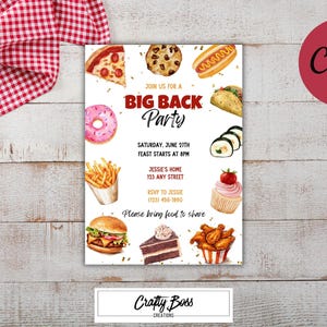Big Back Party Invitation Template: Editable Food Party Invite (Digital Download)