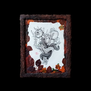 Apple, Bee, & Adder: Original Illustration with handmade frame