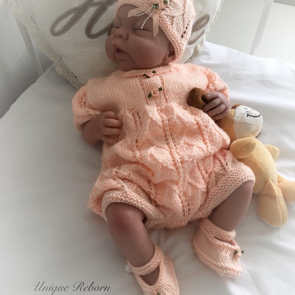 A "Roses ” Romper Knitting pattern for Reborn doll 16 -22” or 0-3 Mth Old Baby