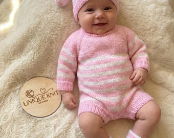 Patrón de tejido para un conjunto de pelele "Peaches & Cream" para muñecas Reborn de 16 a 22 pulgadas o bebés de 0 a 3 meses.