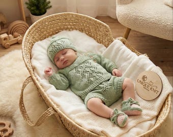 Knitting Pattern – "Jordan" 4-Piece Set, 0-3 Month Baby/Reborn Doll (PDF Pattern)