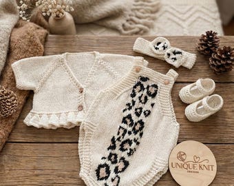 Tiger - Leopard Print Knitting Pattern – Reborn Doll or 0-3 Month Baby (4 Piece Set)