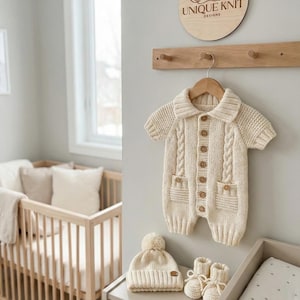 Acorn Romper Knitting Pattern – Baby Set, Beanie & Booties (0-3 Month)