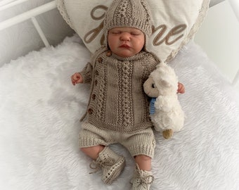 A "Pepper” Side opening top and lace up  boot set Knitting pattern for Reborn doll 16 -22” or 0-3 Mth Old Baby