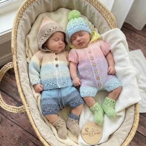 Wzór na robótkę ręczną „Tęcza” składający się z wielu elementów dla lalki Reborn w wieku 16–22 cali lub dla dziecka w wieku 0–3 miesięcy