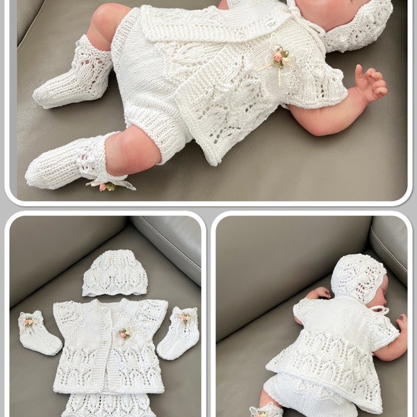 A "Edith” 4 Piece Knitting pattern set for Reborn doll 16 -22” or 0-3 Month Old Baby