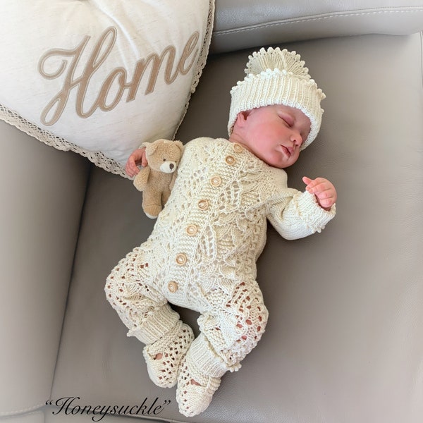 A "Honeysuckle” Romper Knitting pattern for Reborn doll 16 -22” or 0-3 Mth Old Baby