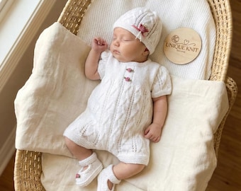 A "Roses” Romper Knitting pattern for Reborn doll 16 -22” or 0-3 Mth Old Baby