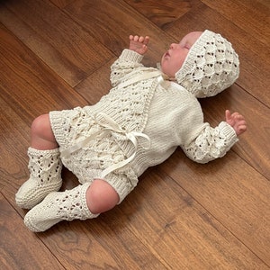 A &quot;Caraway” 4 Piece Set Knitting pattern for Reborn doll 16-22” or 0-3 Month Old Baby