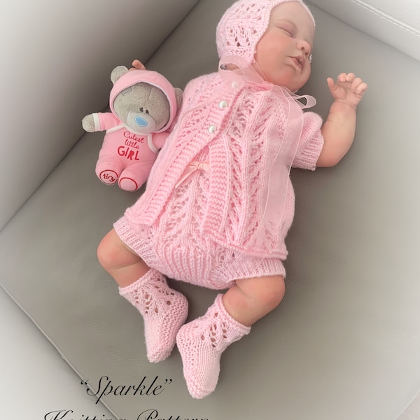 A "Sparkle” 4-piece Knitting pattern set for Reborn doll 16 -22” or 0-3 Month Old Baby