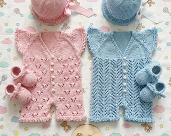 A "Victoria" Playsuit knitting pattern for reborn doll 16-22" or 0-3 Month old baby