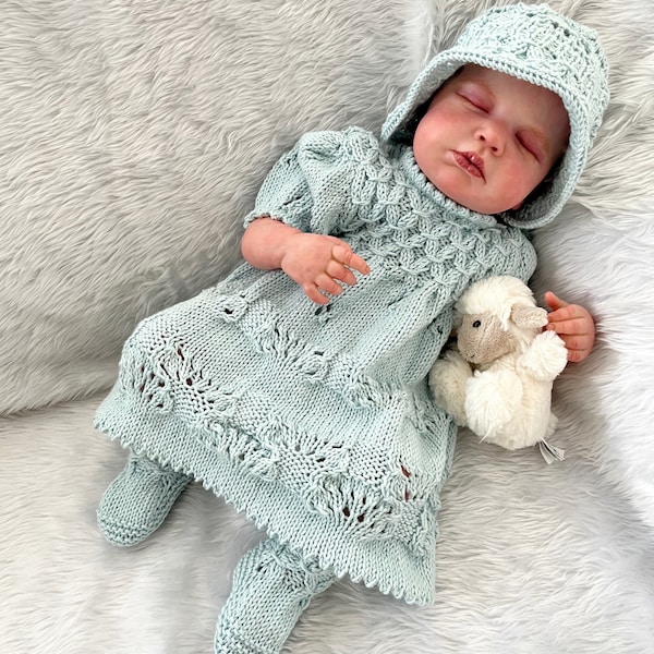 A "Clementine” Dress Set Knitting pattern for Reborn doll 16 -22” or 0-3 Mth Old Baby