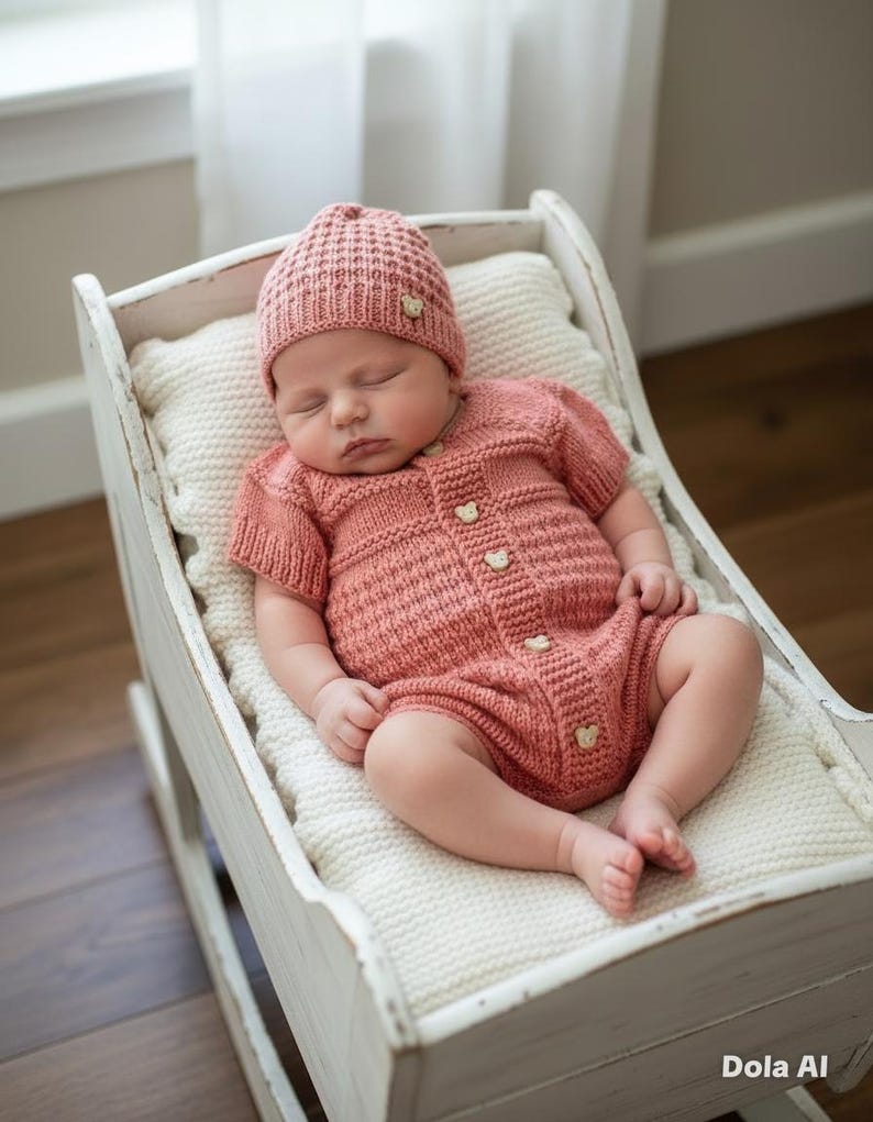 A "Mango" Romper knitting pattern for reborn doll 16-22" or 0-3 Month old baby image 5