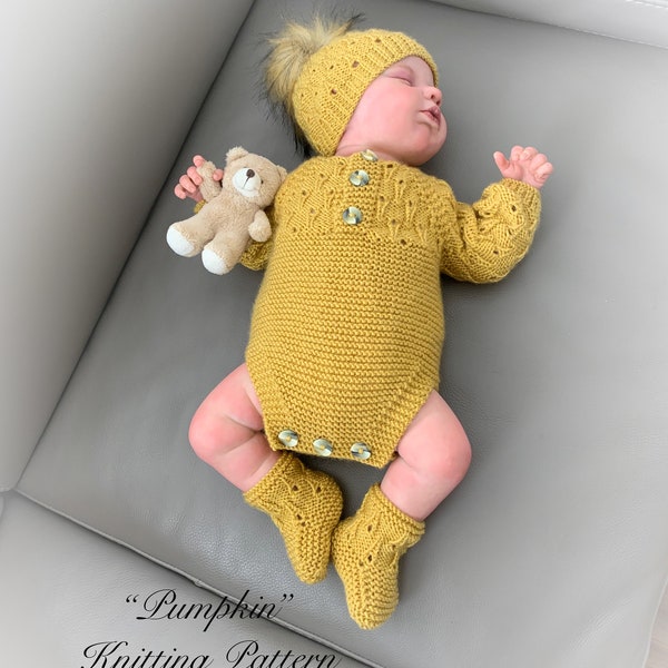 A "Pumpkin” Romper Knitting pattern for Reborn doll 16 -22” or 0-3 Mth Old Baby