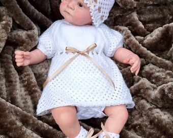 A &quot;Saffron” Dress Knitting pattern for Reborn doll 16 -22” or 0-3 Mth Old Baby