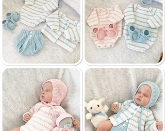 A "Rose Petal” Multi-piece Knitting pattern for Reborn doll 16 -22” or 0-3 Month Old Baby