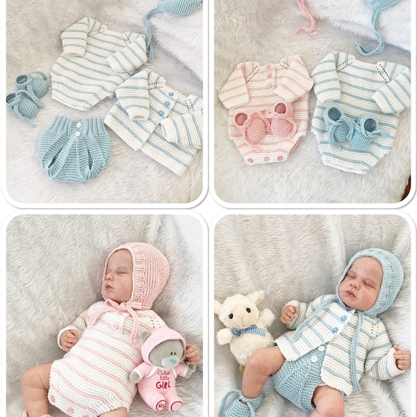 A "Rose Petal” Multi-piece Knitting pattern for Reborn doll 16 -22” or 0-3 Month Old Baby