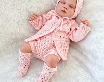 A "Truffle” 4 Piece Set Knitting pattern for Reborn doll 16-22” or 0-3 Month Old Baby