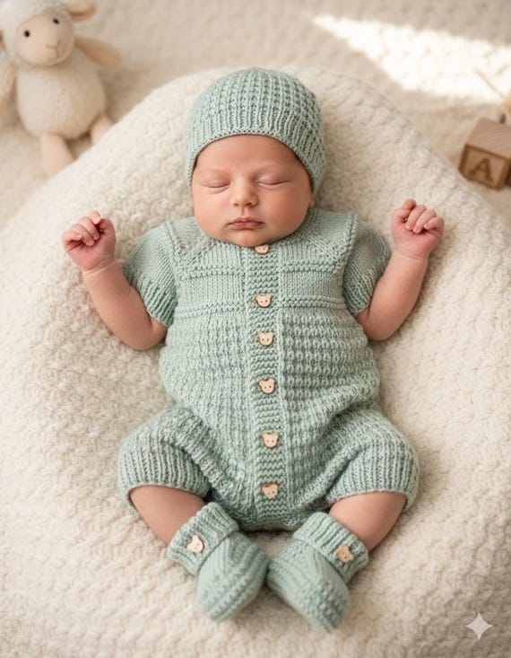 A "Mango" Romper knitting pattern for reborn doll 16-22" or 0-3 Month old baby