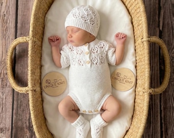 A "Pistachio" Romper knitting pattern for reborn doll 16-22" or 0-3 Month old baby