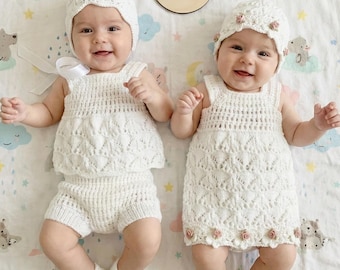 Conjunto de tricô de 4 peças "Verão" para boneca Reborn de 40 a 55 cm ou bebê de 0 a 3 meses.
