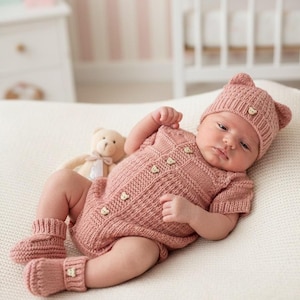 A "Mango" Romper knitting pattern for reborn doll 16-22" or 0-3 Month old baby image 2