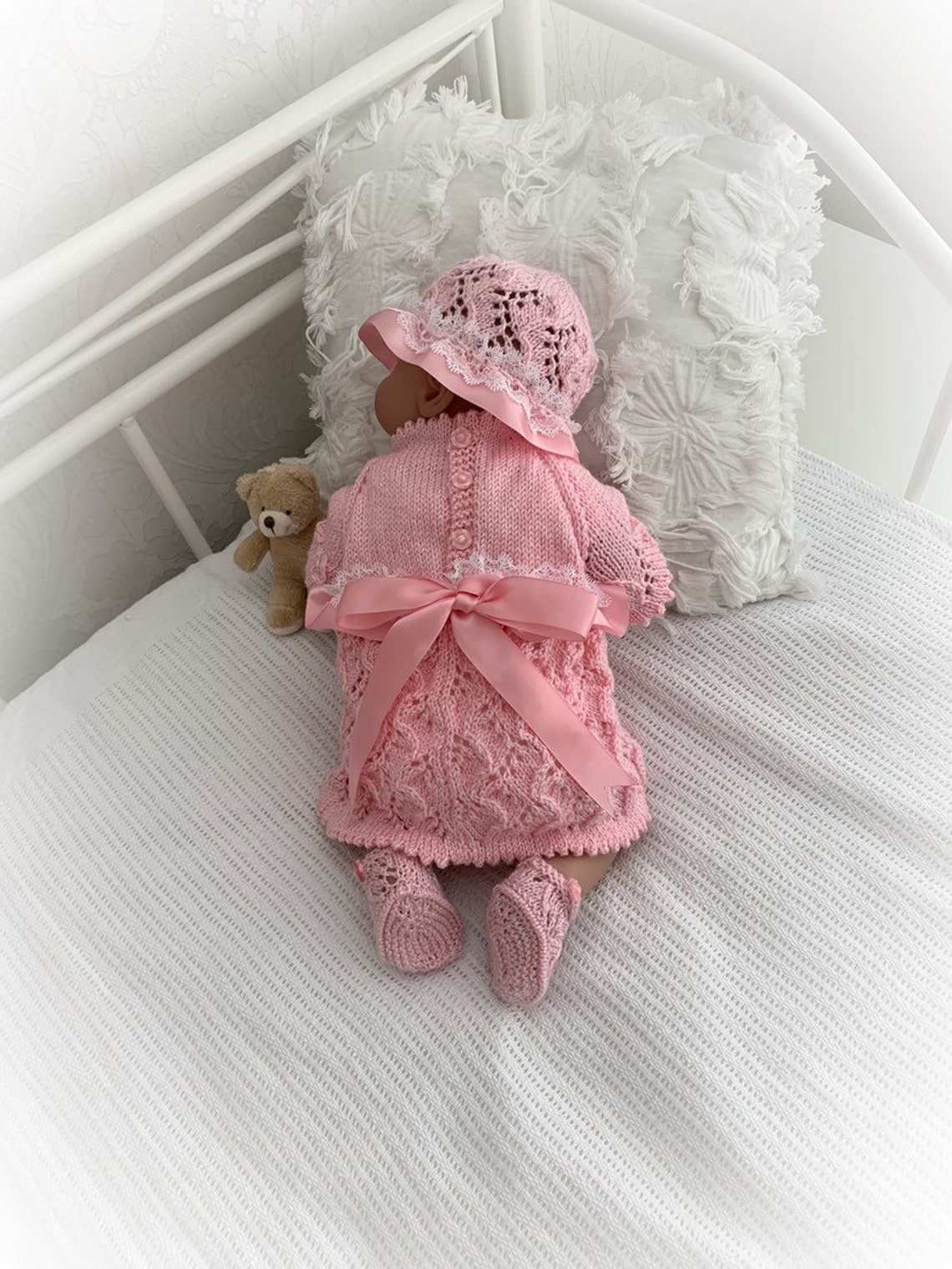 A Sakura Dress set knitting pattern for Reborn doll 16 | Etsy