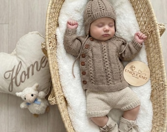 A "Pepper” Side opening top and lace up  boot set Knitting pattern for Reborn doll 16 -22” or 0-3 Mth Old Baby