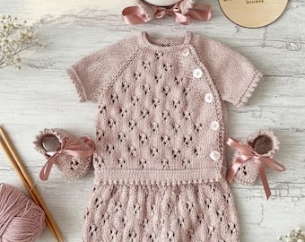 A "Britney" 4 piece knitting pattern for reborn doll 16-22" or 0-3 Month old baby