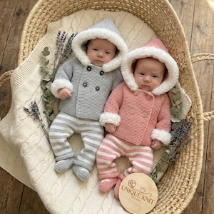 Fur Trim Jacket & Pant Set Knitting Pattern – Reborn Doll, 0-3 Month Baby (PDF Pattern)