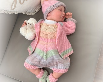 A "Capri ” 4 Piece Set Knitting pattern for Reborn doll 16-22” or 0-3 Mth Old Baby