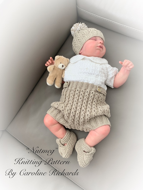 A nutmeg Romper Knitting Pattern for Reborn Doll 16 22 or 0 3