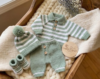 Patrón de tejido para muñeca Reborn de color castaño: top con cuello, pantalones cortos, gorro y patucos (descarga digital)