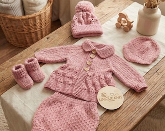 A "Blueberry” 5 Piece set knitting pattern for reborn doll 16-22" or 0-3 month old baby