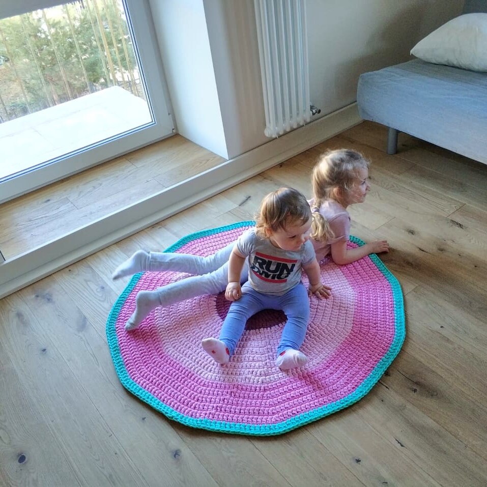 Large Round Rug Knitted Kids Rug Baby Play Mat Scandinavian Etsy