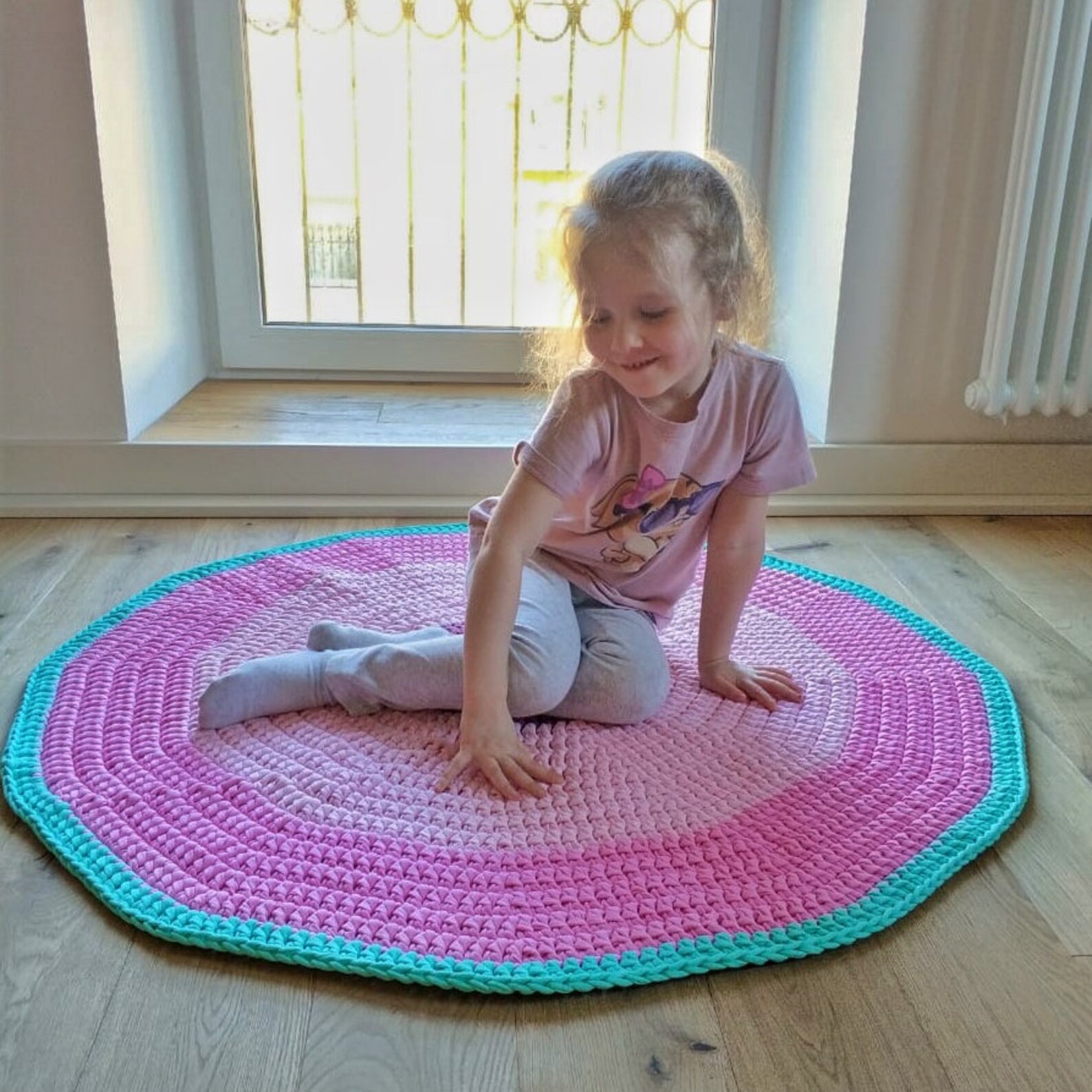Large Round Rug Knitted Kids Rug Baby Play Mat Scandinavian Etsy