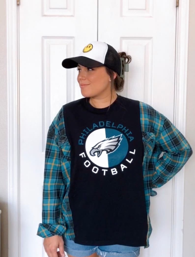 Flannel PHILADELPHIA EAGLES Tshirt Rework Flannel Sleeve Etsy