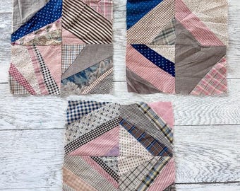 Set of 3 Vintage Quilt Block Quilt Block Patches Patchwork Cutter Quilt Quilt Top Blocks Project DIY Antique Quilt Blocks