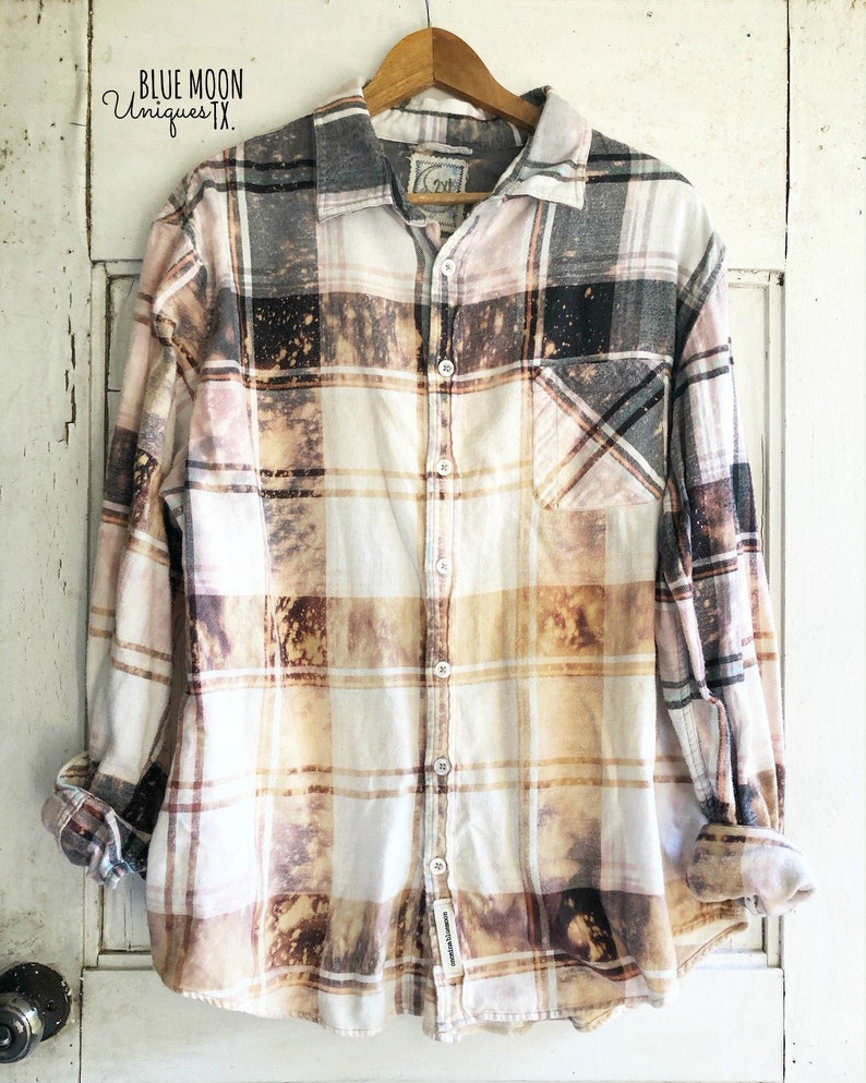 BM Bleached Flannel SIZE 2XL Vintage Washed /& Distressed Flannel Fall Flannel