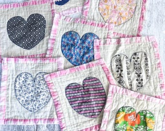 Quilt Block Hearts Vintage Quilt Blocks Cutter Quilt Squares Valentine Quilt Blocks DIY Quilt Pieces Quilt Scraps Project Pieces