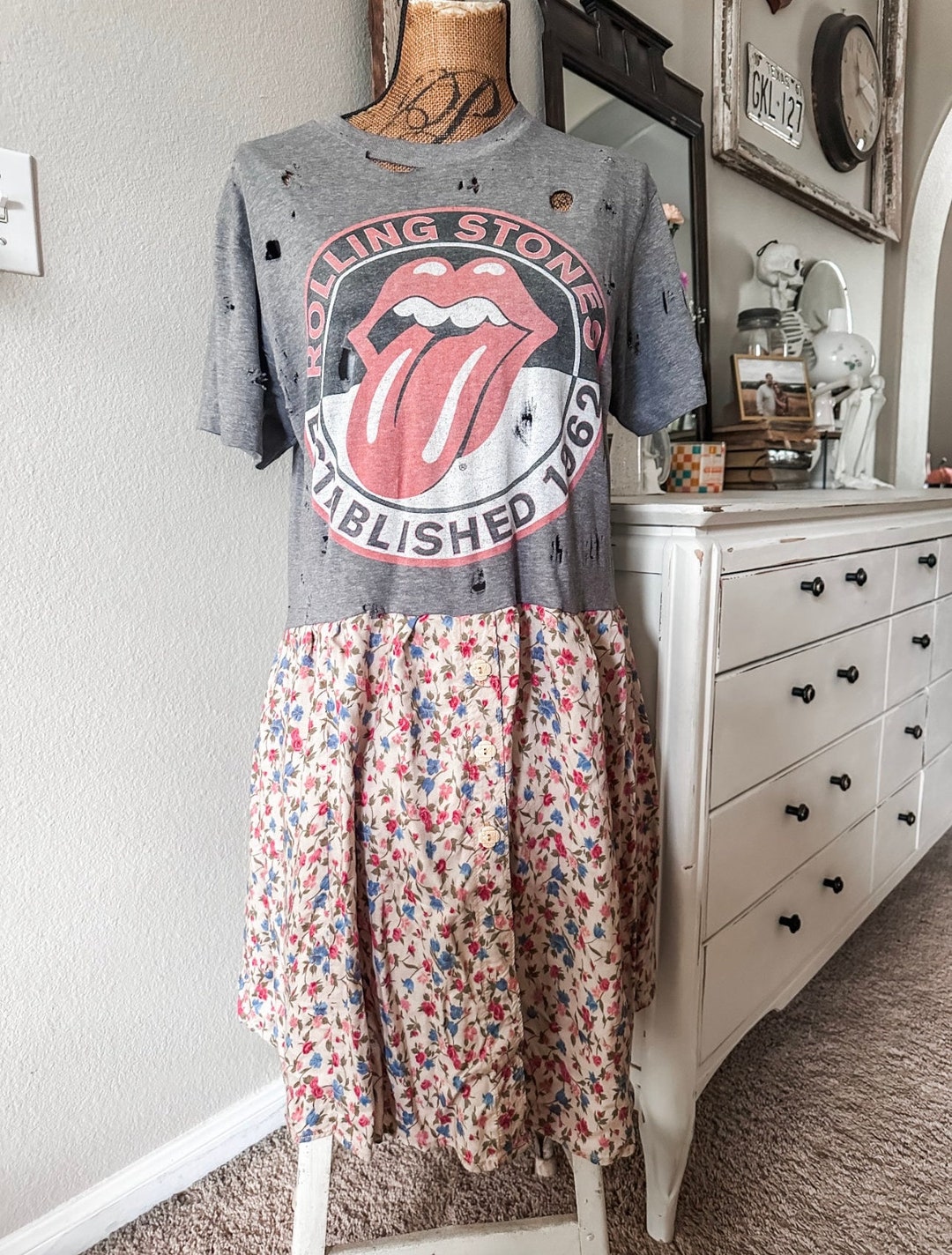 Rolling Stones Band Tshirt Dress Maxi Dress Reworked Etsy