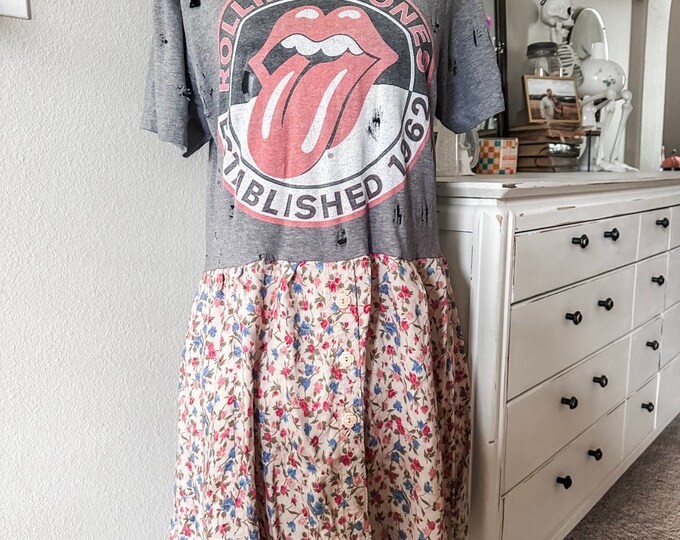 Rolling Stones Band Tshirt Dress Maxi Dress Reworked Handmade Dress