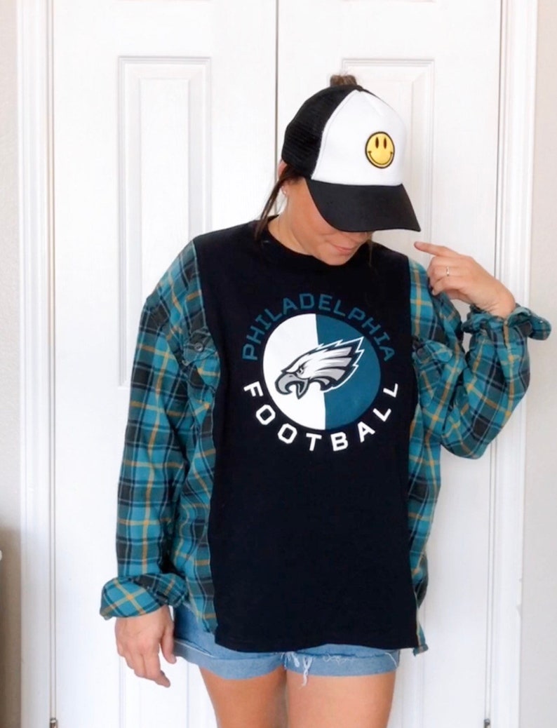 Flannel PHILADELPHIA EAGLES Tshirt Rework Flannel Sleeve Etsy