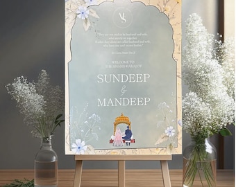 Plaque de bienvenue Anand Karaj, décoration de mariage sikh (fichier numérique)