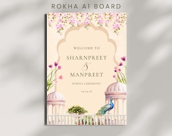 Panneau de bienvenue Roka/Rokha - panneau de bienvenue de mariage punjabi sikh hindou indien desi - fiançailles - fichier numérique