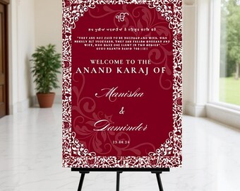 Anand Karaj Welcome Sign Template A1 | Sikh Wedding Sign Editable in Canva | Board | Design only | Foamex Print