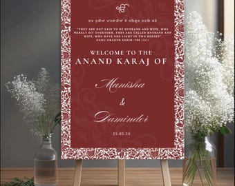 Anand Karaj Welcome Sign Template A1 | Sikh Wedding Sign Editable in Canva | Board | Design only | Foamex Print