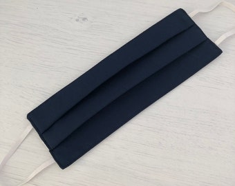 Reusable Navy Face Mask - Washable 100% Cotton Triple Layer Elastic Ear Loops | Reusable Face Mask | Protective Mask | Made in UK