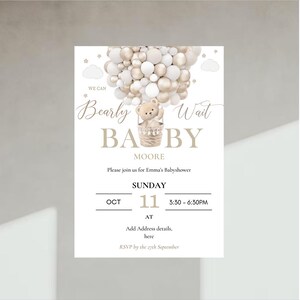 Gender Neutral Bear Baby Shower Invitation, We Can Bearly Wait Baby Shower Invite, Brown Boho Bear Baby Shower, Neutral | Digital