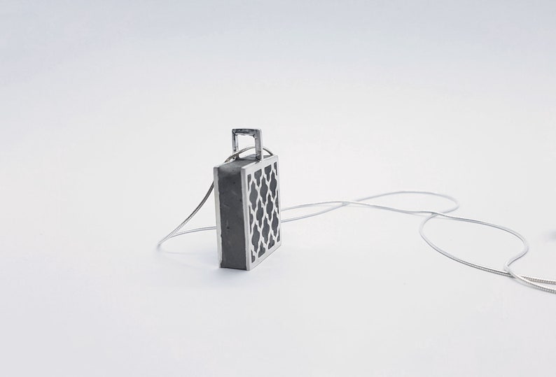 Large Modern Necklace Unique Necklace Big Chunky Geometric Necklace Unusual Jewelry Silver Industrial Necklace Woman Concrete Jewelry